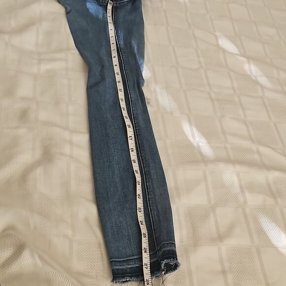 Women's Blue Distressed Jeans With Raw Hem - Picture 9 of 16